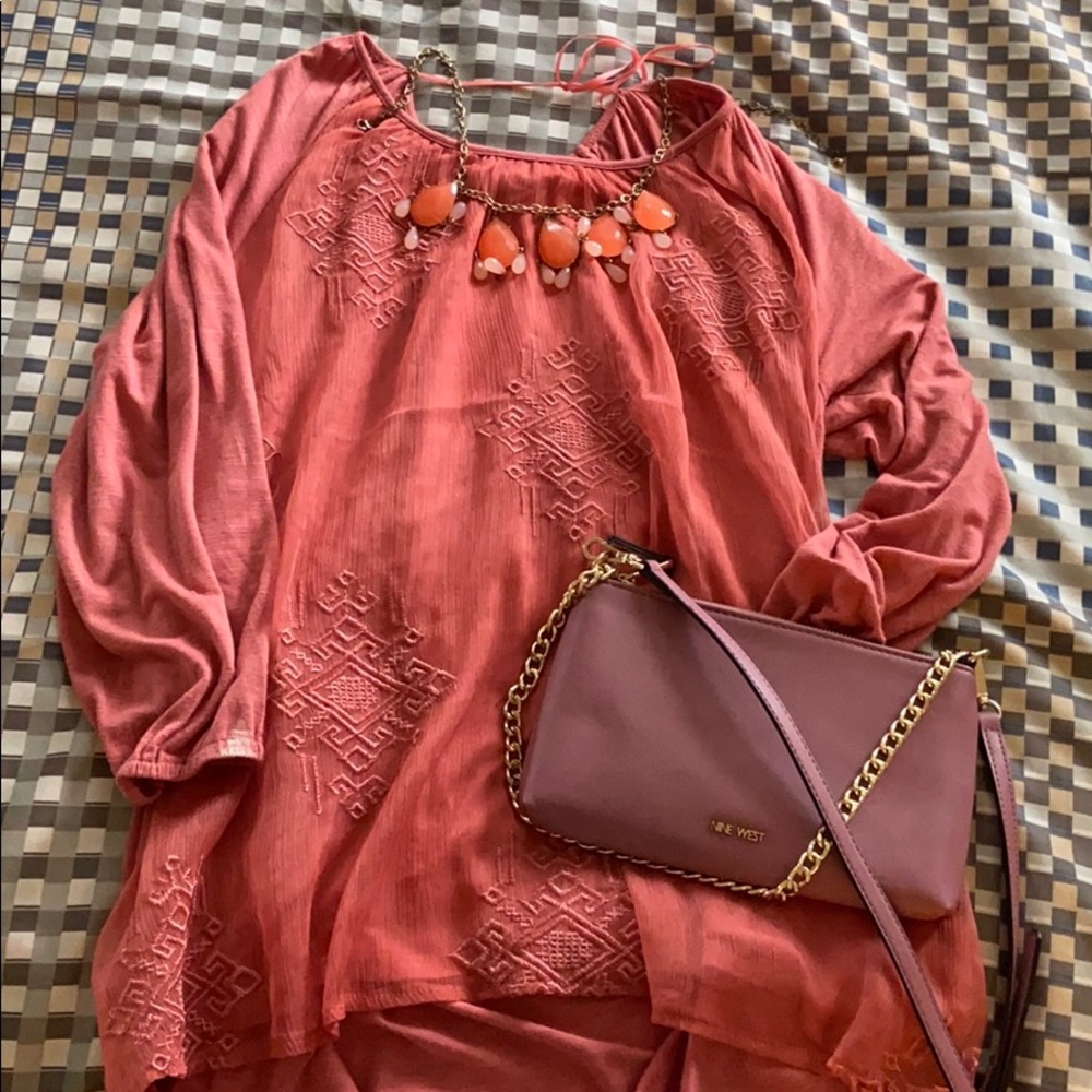 Peachy pink embroidered top
